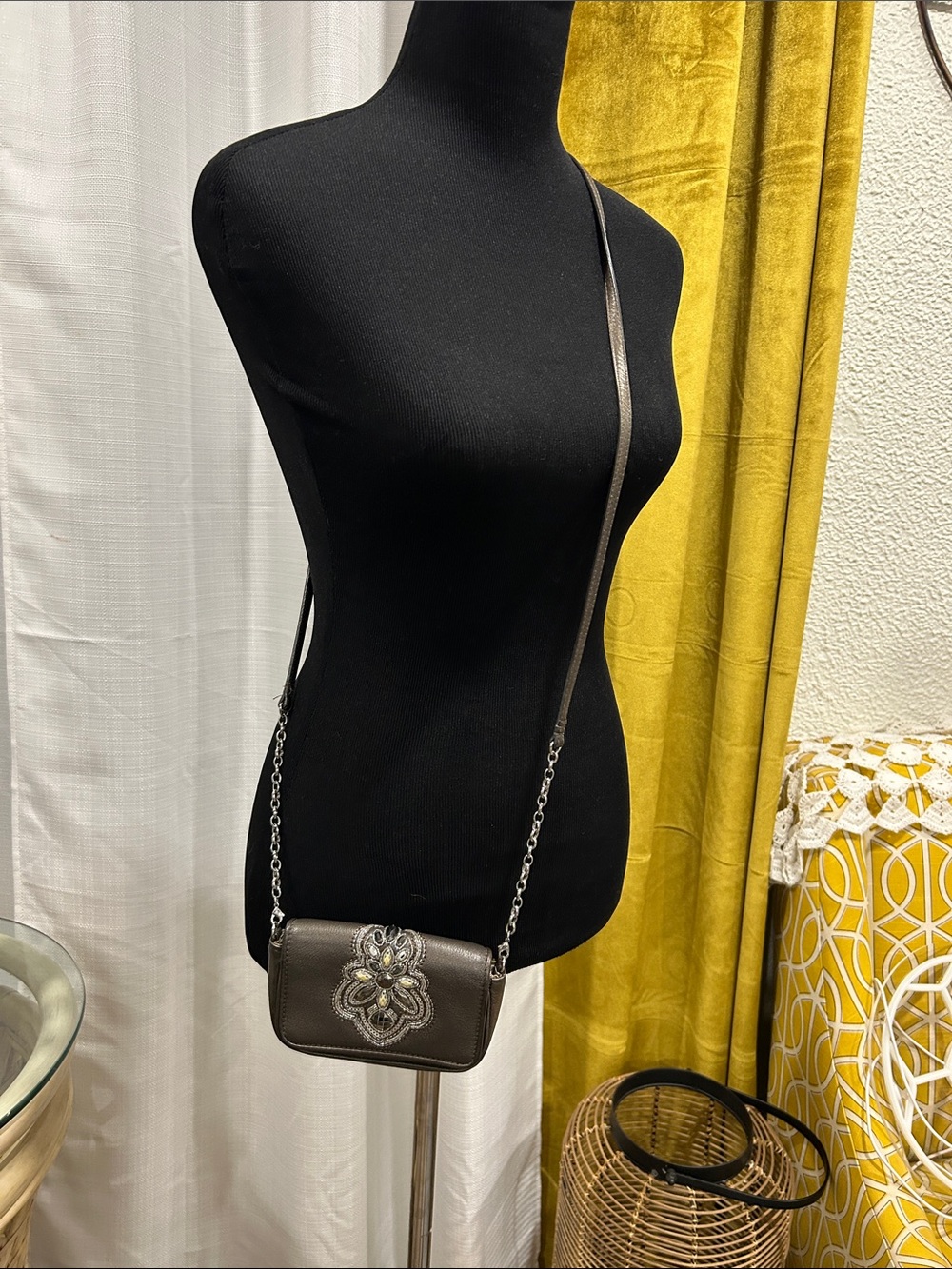 Mini Embellished Gray Crossbody Bag with Chain Strap